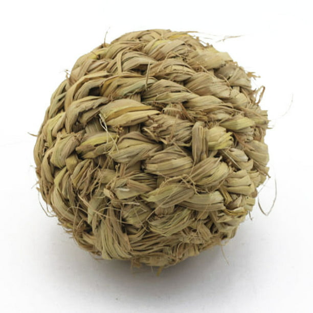 Fliyeong Durable Pet Chew Toy Natural Grass Ball with Bell for Rabbit Hamster Guinea Pig Tooth Cleaning